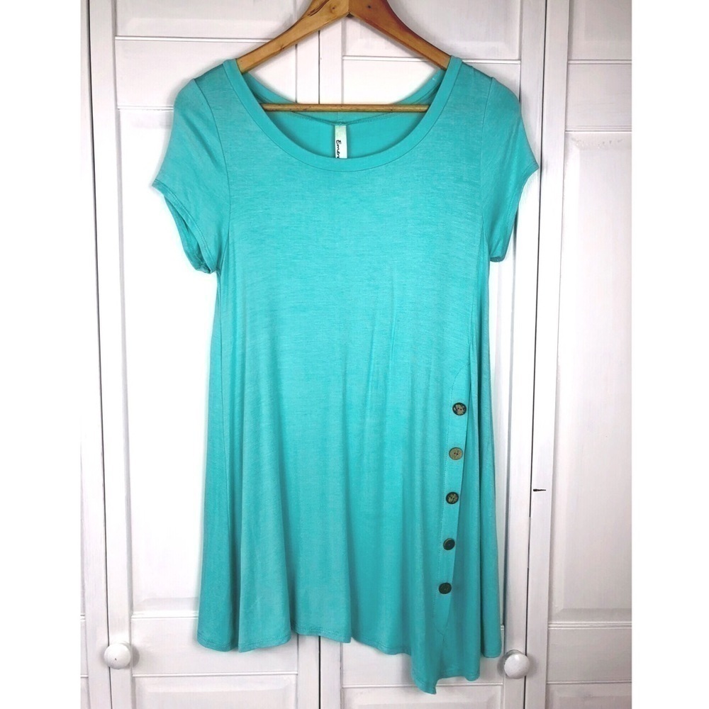 Emerald l TURQUOISE JERSEY Long TUNIC l  Blue Top 0817